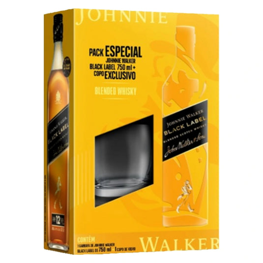 Kit Whisky Johnnie Walker Black l + Copo 750ml